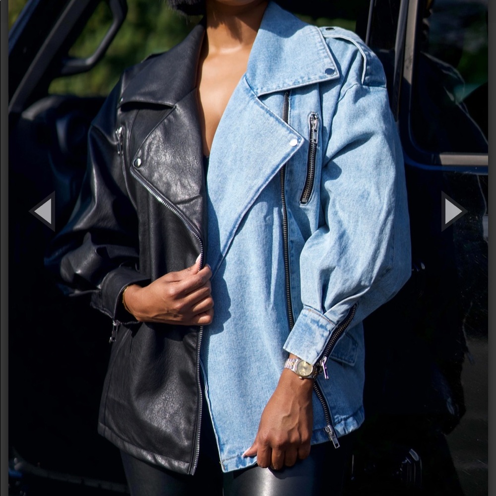 🆕Kriss Kross Faux Leather Denim Moto Jacket